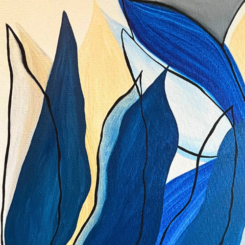 imagen de pintura al óleo de algas marinas en tonos azules y beige