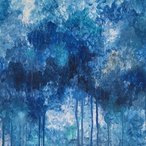 imagen de pintura abstracta color azul representando la bruma del mar