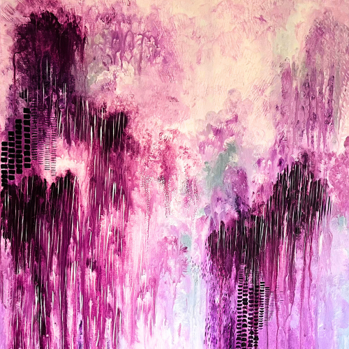 imagen de pintura abstracta en tonos violetas con técnica de acrílico fluido