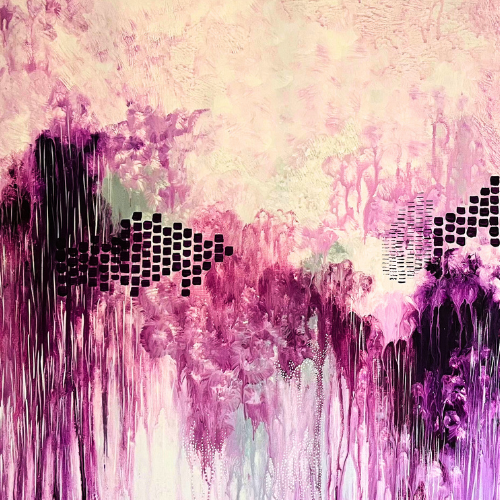 imagen de pintura abstracta en tonos violetas con técnica de acrílico fluido