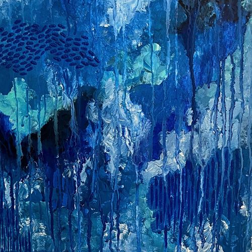 imagen de pintura abstracta color azul representando el caos de la civilización