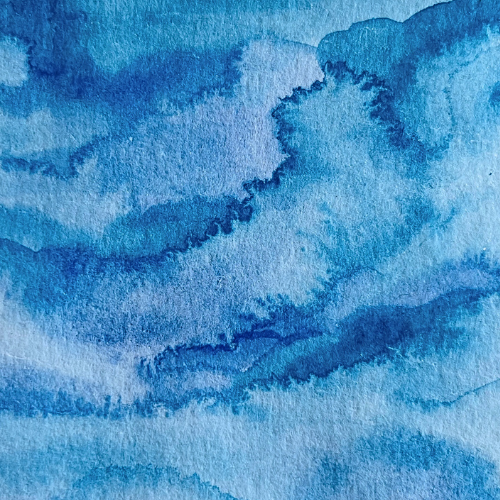 imagen de pintura en acuarela en tonos azules representando las nubes