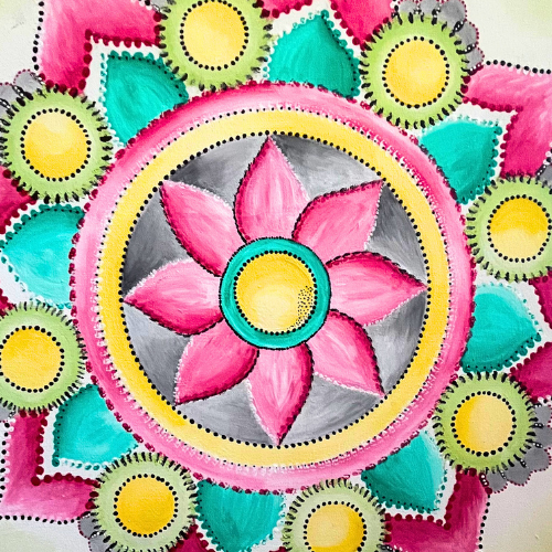 imagen de pintura de mandala en colores pasteles.