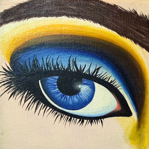 imagen de pintura de primer plano de un ojo color derecho azul y la ceja