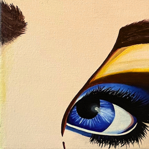 imagen de pintura de primer plano de un ojo izquierdo color azul y la ceja