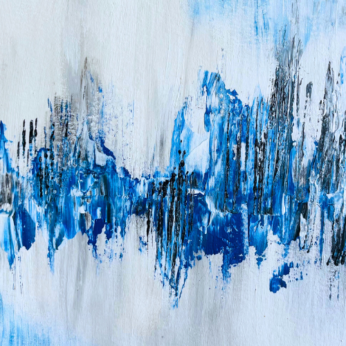 imagen de pintura abstracta color azul simulando pez betta