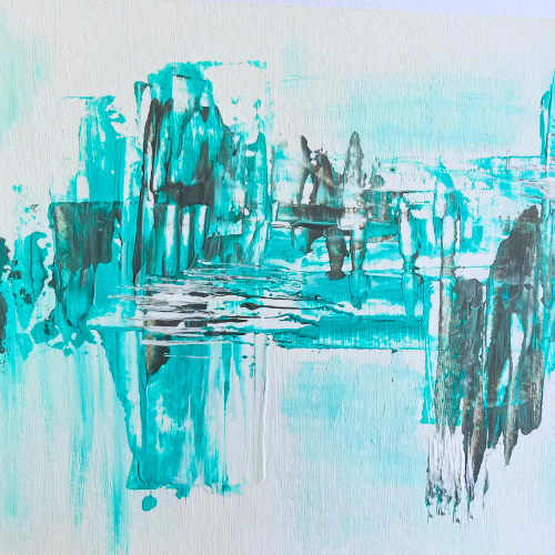 imagen de pintura abstracta simulando pez emperador color acqua