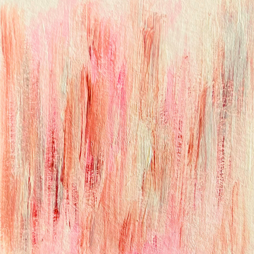 imagen de pintura abstracta en tonos pasteles rosa, blanco y naranja. Pinceladas sutiles, representando romance